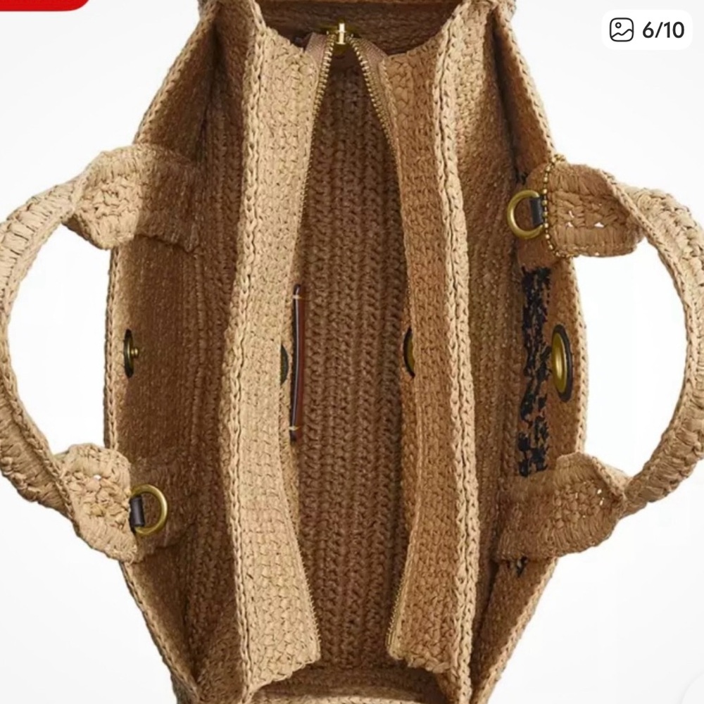 Coach Natural Woven Tote with Black Accents - Picture 4 of 7